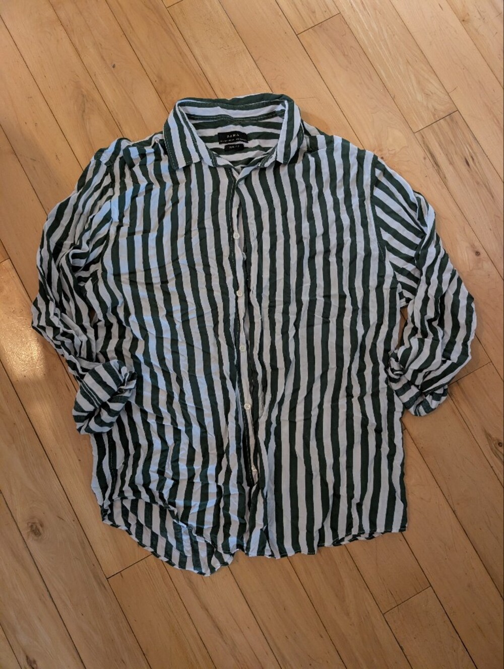 Green and White Striped Button-Up Shirt